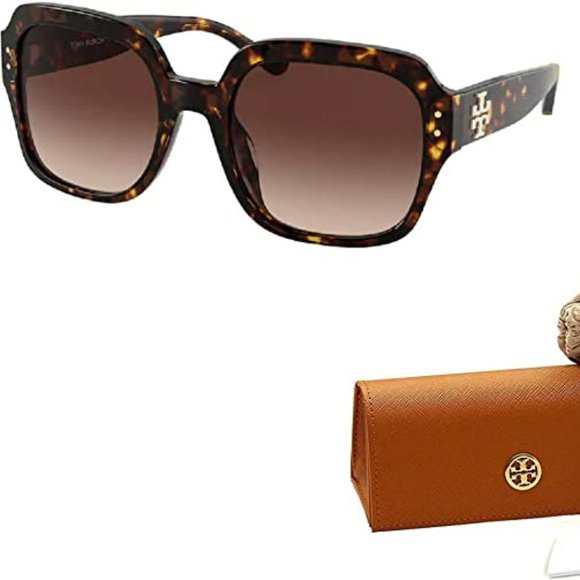 Tory Burch  56M Dark Tortoise/Light Dark Brown Gradient Square Sunglasses - Picture 1 of 4